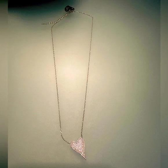 Pave Elongated Heart Necklace 18k Gold plated over 925 Sterling silver - Picture 3 of 4